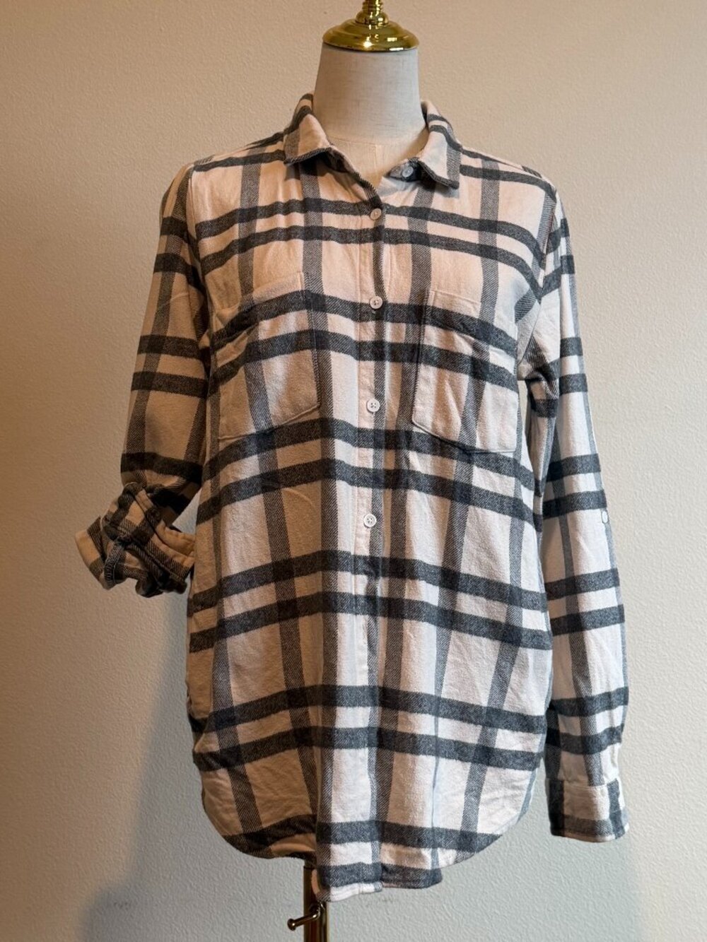 Thread & Supply Plaid Flannel Shacket - Size S - Gray/White